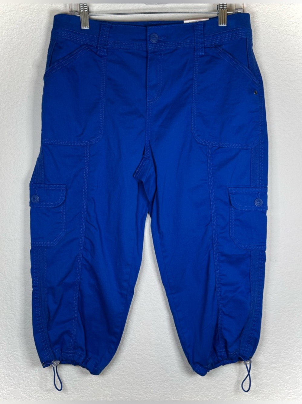 Style & Co Petite Blue Elastic Waist Bungee Hem Capri Crop Cargo Pants Size 10P